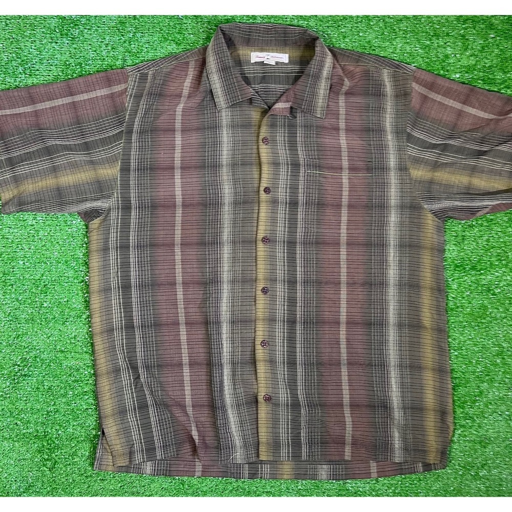 Vintage Tommy Bahama Silk Shirt XL TB 100% Silk Aloha Button Down Plaid beach